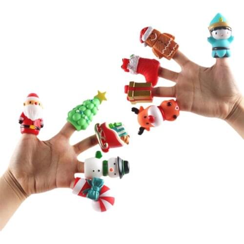 10Pcs/Set Funny Finger Puppets Santa Claus Christmas Tree Design Educational Cartoon Hand Puppet Toy Christmas Gift For Children