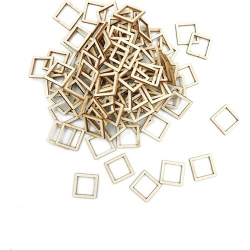 100pcs 20mm Hollow Flower Square Hexagon Wooden Squares Cutout Tiles, Natural Rustic Craft Wood for Home Decoration DIY Supplies