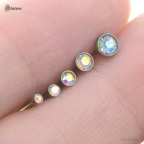 2Pcs 16G 6/8mm Mini Rainbow Crystal Conch Piercing Nose Stud Labret Lip Ring Helix Piercing Tragus Bar Lobe Earrings Ear Jewelry