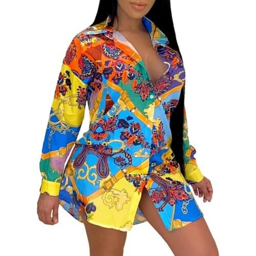 2021 Womens Blouse Plus Size 4XL Loose Long Shirt All-match Printed Long Sleeve Shirt Ladies Work Wear Casual Streetwear