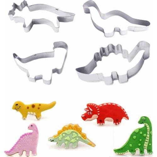 4pcs/set tainless Steel Dinosaurs Cookie Cutter Set Biscuit Cookie Cutter for Kids Baking Tools for Cakes