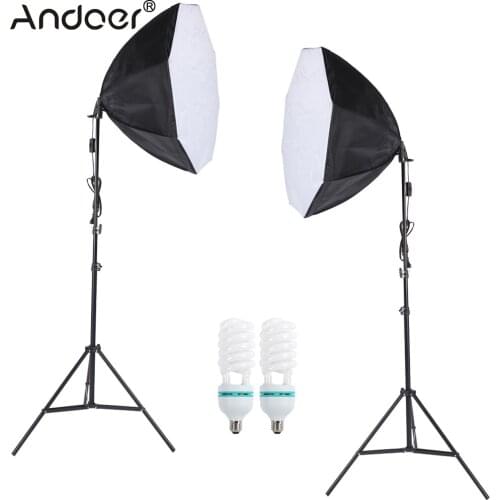 Andoer Professional Photography Photo Lighting Kit Set with 5500K 135W Daylight Studio Bulb Light Stand Octagon Softbox