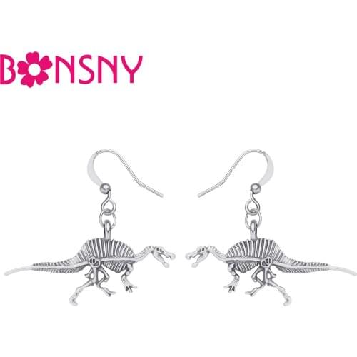 Bonsny Halloween Antique Gold Plated Skeleton Dinosaur Earrings Drop Dangle Novelty Jewelry For Women Girls Teens Gift Charms