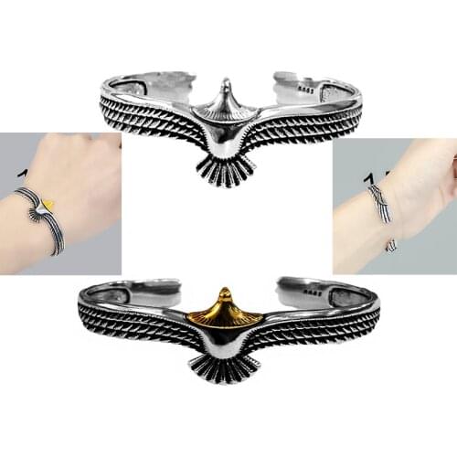 Viking Eagle Cuff Bracelet Valentines Day Gift for Boyfriend Adjustable Wildlife Jewelry Indian Eagle Wing Open Bracelet