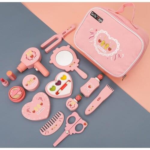 Girls Makeup Toys Role Play Wooden Cosmetics Toy Baby Pretend Play Simulation Play House Toys Beauty Fashion Toys For Girls Gift