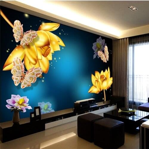 Beibehang Custom Photo Wallpaper 3D Mural, Fantasy Lotus Jewelery Butterfly Sofa TV Background Wall papel de parede wall paper