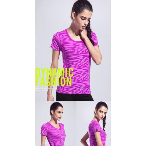 Running Training striped T Shirts Summer Sexy Women O-Neck Breathable Sport Dry Quick Brief female T-Shirt