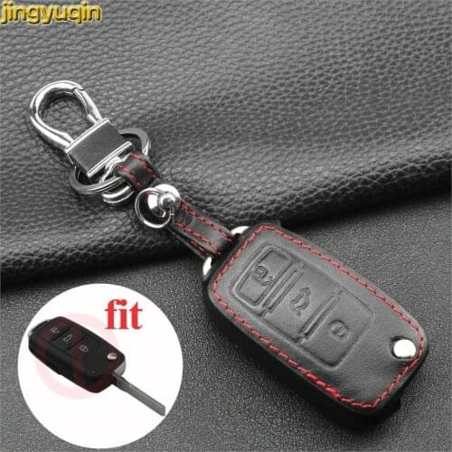 Jingyuqin 3 Buttons Leather Car Key Case for VOLKSWAGEN VW for Seat for Skoda Car Key Case LeatherCar Accessories