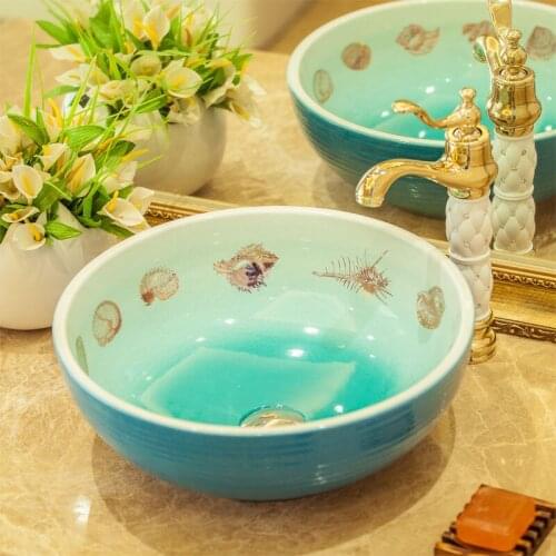 China traditional ceramic bathrom hand wash basin sink with wood wash basin stand