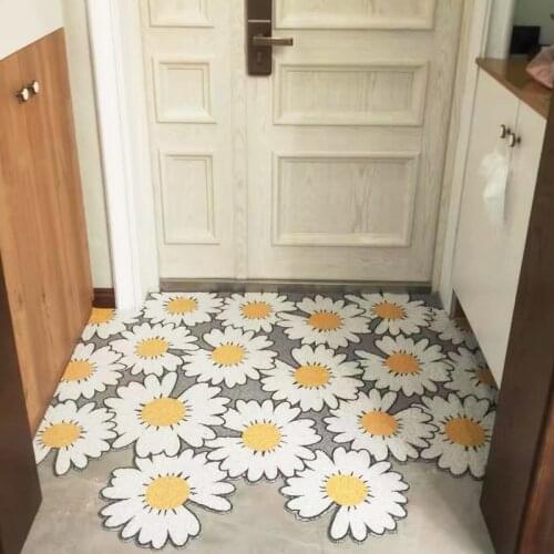 Nordic Doormat Printed Little daisy PVC Silk Loop Bedroom Bathroom Floor door Entrance Mats Non-Slip Can Be Cut DIY Mats Carpet