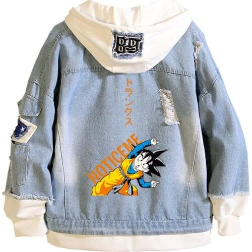 Men Women Denim Jacket Anime Goku Jacket manga hoodie Goku Boy Girls Sweatshirt Harajuku Boy Hoodies Anime Clothes