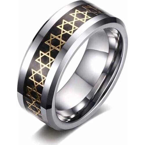 EAMIOR Drop Shipping Hot New Trendy Exquisite 8 mm Hexagram Sign Men Ring Tungsten Carbide Beautiful Individual Anniversary Gift