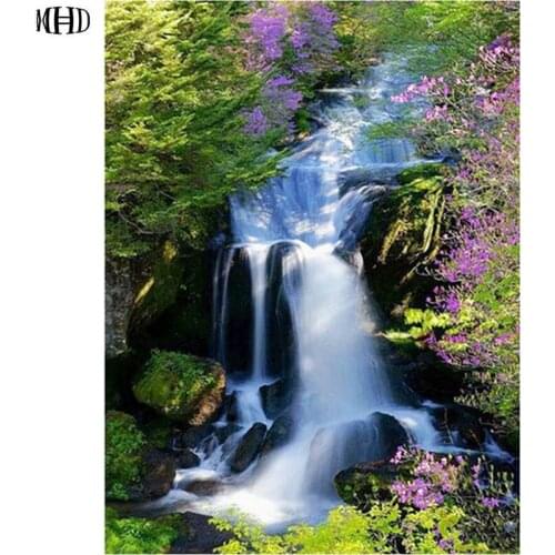 MHD Diy diamond painting Scenic waterfa Cross stitch kit 5D Diamond embroidery icon rhinestone pasted painting Crafts Needlework