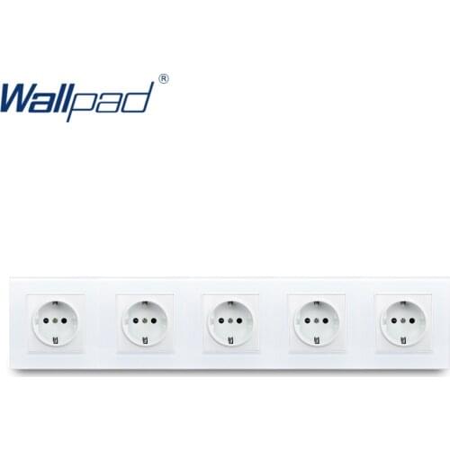 5 Frame EU Socket Wallpad Crystal Tempered White Glass Panel 16A EU 110V-240V 5 EU Wall Socket 430*86MM Size