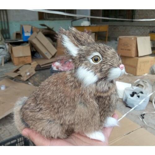 New simulation rabbit toy resin&fur squating khaki rabbit model gift about 17x18cm 1323