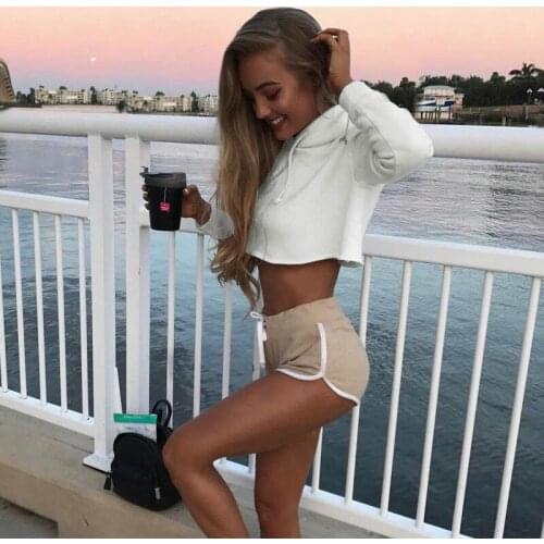 Autumn Spring Fashion Women White Short Top Hoodies Loose Hooded Sweatshirt Crop Top Long Sleeve Loose Short Pullover Hoodies