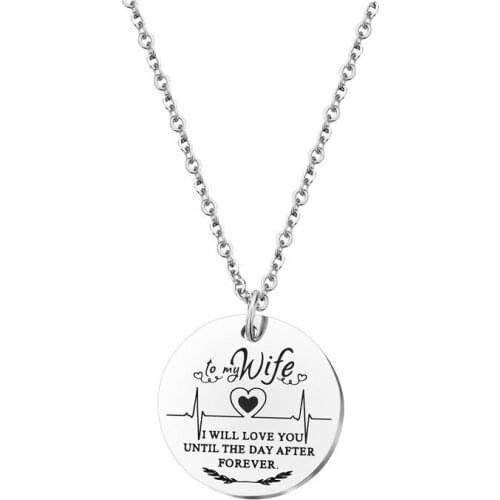 Lettering love you until the day after forever titanium steel round brand necklace wholesale