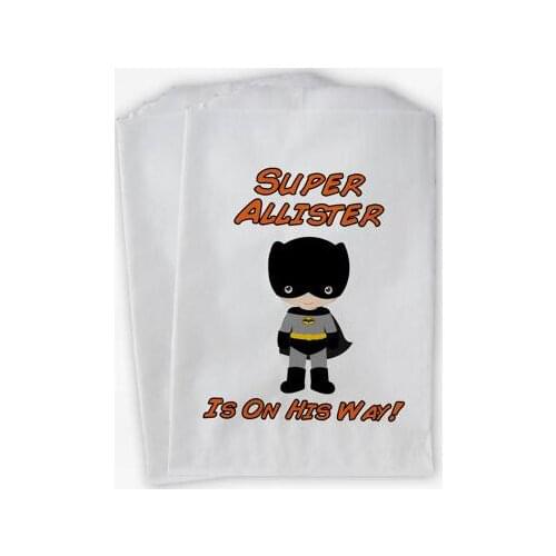 Personalized Superhero Kids Baby Shower candy Buffet treat gift bar birthday Petal Toss bags Bakery Cookie Favor pouches