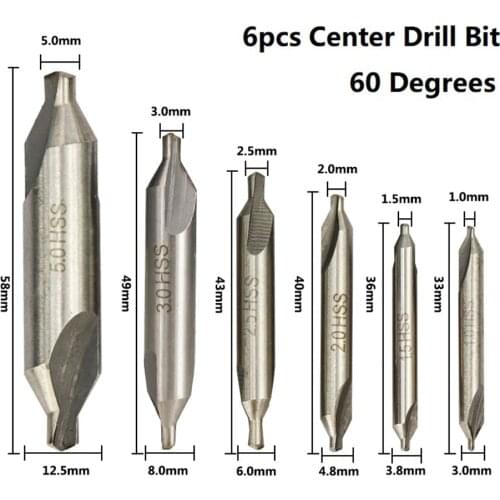 Useful 6PCS HSS Center Drills Bit 60 Degree Metal Drill Bit Countersink Drilling Hole Cutter 1.0/1.5/2.0/2.5/3.0/3.5/4.0/5.0 mm