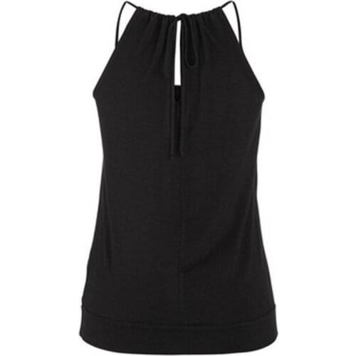Casual Women Camisole Sleeveless O Neck Solid Color Bandage Pleated Vest Blouse for Work tops for women fashion Black xxxl