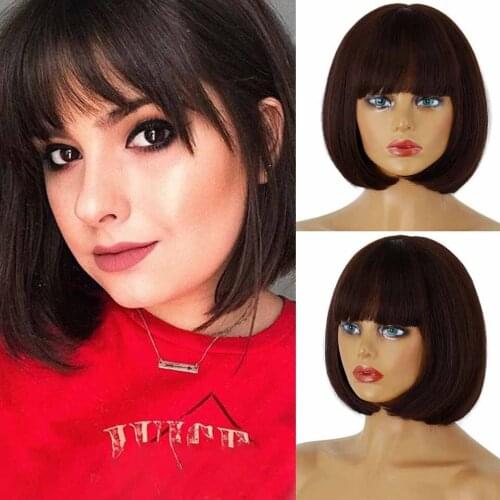 Short Bob Straight Wig With Bangs for Women Synthetic Bob Wigs Black Pink Wig for Party Daily Use Shoulder Length