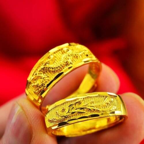 Retro Dragon & Phoenix Ring Fashion 18K Gold Ring Mens and Womens Exclusive Couple Wedding Ring