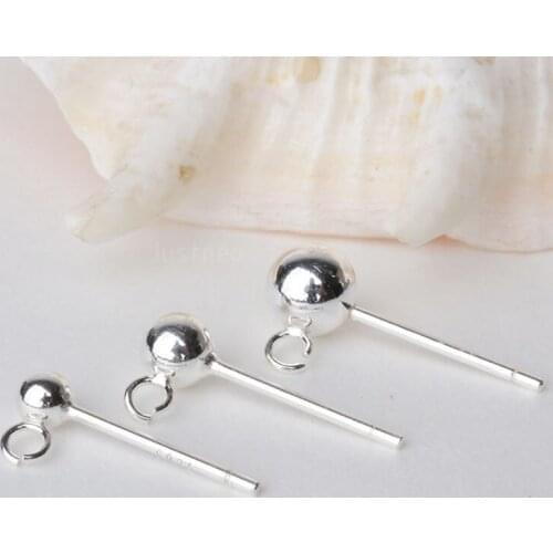 Solid 925 Sterling Silver Ball Earring Post with open Jump Ring, DIY