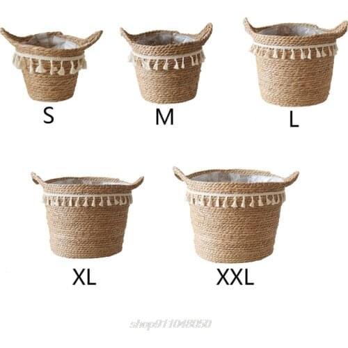 Nordic Handmade Straw Laundry Picnic Toy Storage Basket Tassel Macrame Woven Flower Pot Plant Container F09 21 Dropship