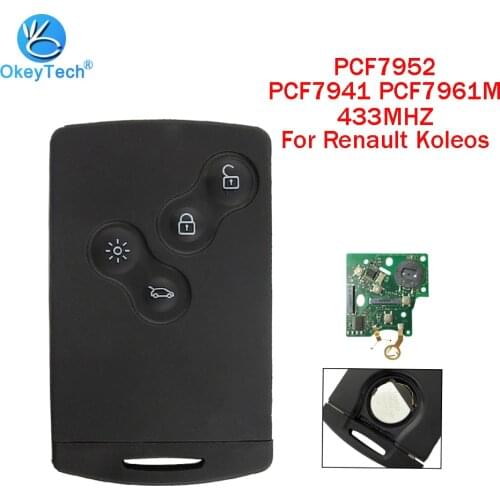 OkeyTech For Remote Key Renault Koleos Megane Scenic Laguna Clio 2008-2016 Smart Card Car Key 4 Button Fob 433MHZ PCF7952 Chip