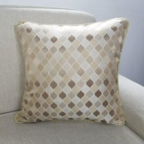 Contemporary Geometric Small Checks Woven Jacquard Decorative Pillow Case Sofa Chair Rope Pipping Cushion Cover 45x45cm 1pc/lot