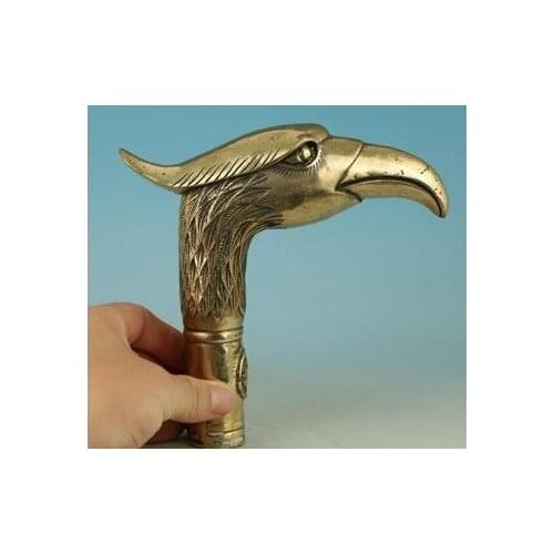 100% bronze Pure Copper Brass Grandpa Good Lucky Old Asian Chinese Handmade Carved Parrot Collect Statue Walking Stick