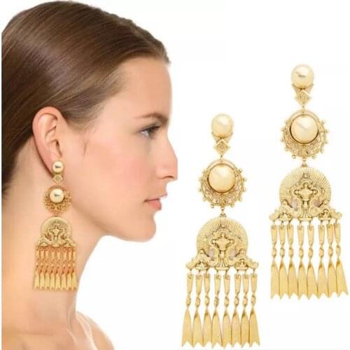 Vintage Gold Baroque Earrings For Women Big Drop Earring Long Tassel Earrings Female 2018 Jewelry Pendientes Oorbellen Aretes