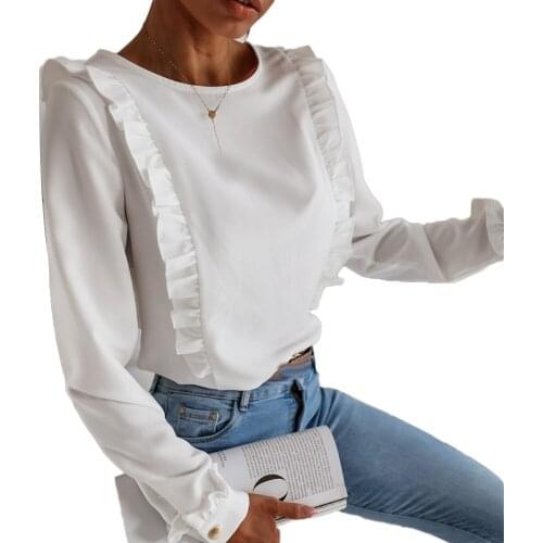 Women Summer Blouse Casual Solid Short Sleeve Shirt Ruffle Top Women Solid Color Long Sleeve Ruffled Edge Back Shirt Blouse Top