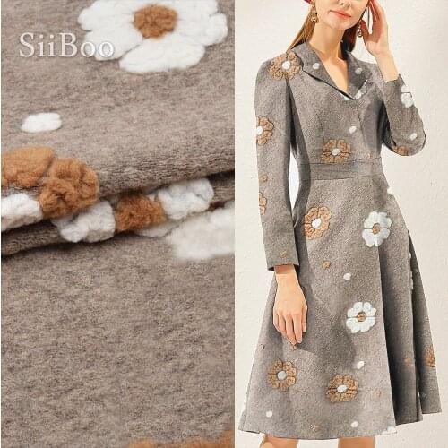 Camel red blue with floral jacquard cashmere wool fabric for winter coat thick woolen tissue cloth telas tecidos stoffen SP4415