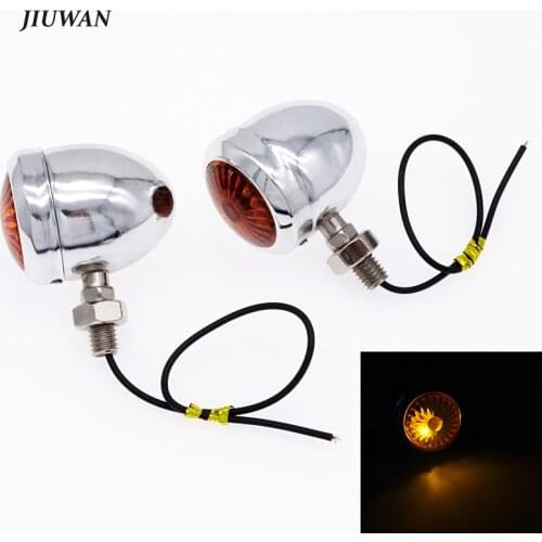 1 Pair Universal 12V Retro Metal Chrome Motorcycle Turn Signals Indicator Halogen Light Bulb Lamp Vintage Amber for Harley