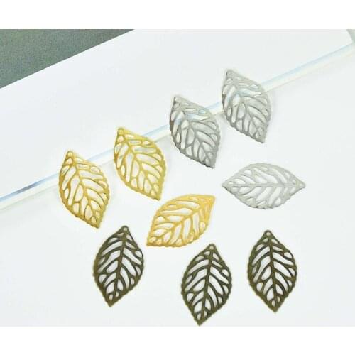 100Pcs Metal Craft Hollow Leaves Gold Leaf Filigree DIY Handmade Pendant Necklace Jewelry Making Wedding Hair Accessories Gifts