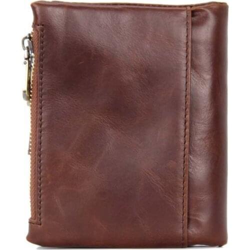 16PCS / LOT Men Genuine Leather Wallet With Zipper Coin Pocket Vintage RFID Big Capacity Male Short Money Purse Card Holder