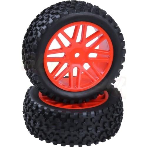 2Pcs RC Buggy Front Tires Rubber & Wheel Rim Hex 12mm For 1/10 Off Road HSP HPI Redcat