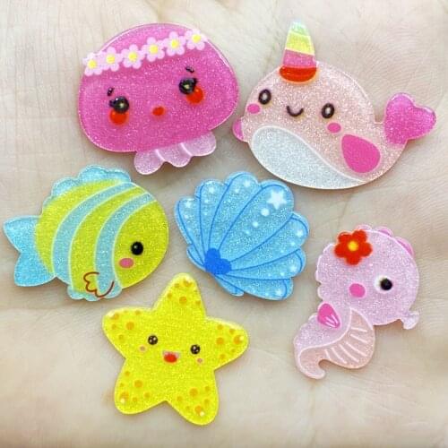 30Pcs Acrylic Kawaii Mini Ocean Series Flatback Cabochon Scrapbook Hair Bows Clips DIY Embellishments Accessories D63