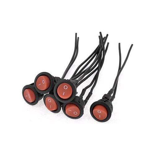 Free shipping!6PCS SPST 2 Position AC 6A/250V 10A/125V Red Button Round Rocker Switch