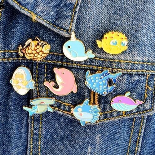 9PCS/SET Go Surfing! Enamel Pins Blue Wave Iceberg Whale Shark Brooch Denim Shirt Pin Cartoon Funny Lapel Badge Jewelry Gift Kid