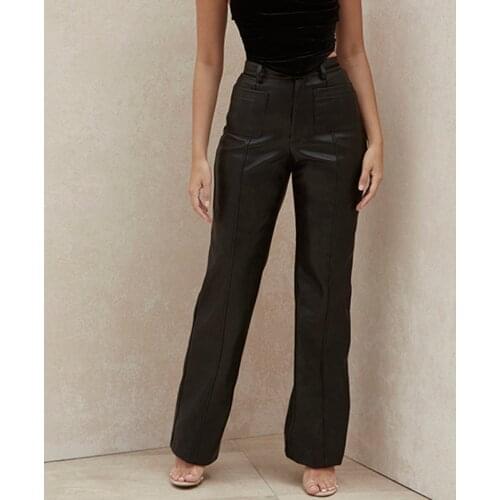 Faux Leather Pants Women Brown Wide Leg Pants High Waisted Pants Vintage Streetwear Pu Pants Black Y2k Straight Trousers Casual