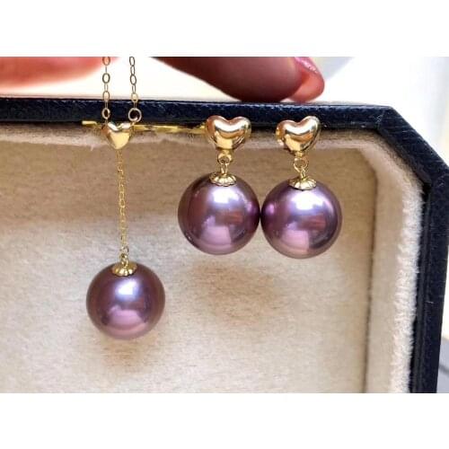 D920 Pearl Set Fine Jewelry Solid 18K Gold Round 12-13mm Nature Fresh Water Purple Pearls Jewelry Sets for Women Fine Presents