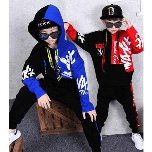 Kids Sets 2019 Spring Autumn Hip Hop Clothing Kids Fashion Print Splice Hoodie Harem Pants 2pcs Boys Tracksuit Children Suit