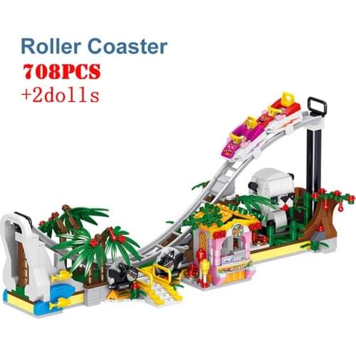 Amusement Park Roller Coaster Model Micro Building Blocks City Street View Architecture Mini Friends Bricks Children Kids Toys