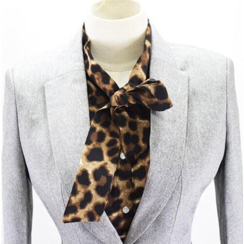 Women Chiffon Bow Tied Neck Detachable False Fake Collar Vintage Leopard Print Half Blouse Shirt Button Dickey Crop Top