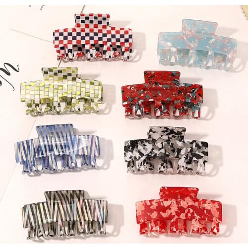INS Fashion Striped Leopard Print Hair Claws Crab Clamps Women Geometric Hair Grab Clip Acetate Check Barrettes Hair Accessories