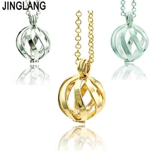 JINGLANG High Quality Pendants Necklace Baby Musical Chime Balls Pierced Cage Angel Long Statement Necklace Jewelry