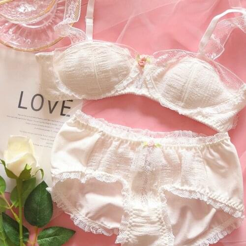 Lolita Ethika Women Set Sweet Cute Lace Bra and Panty White Underwear Women Young Lady Sexy Nightwear Thin Bras Bralette Set New