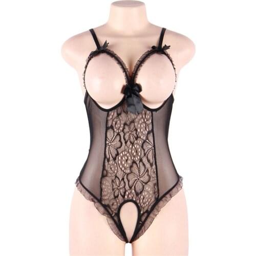 Open Cup Teddies Babydolls Lace Transparent Body Sexy Femme Erotique Crotchless One Piece Hot Sexy Women Porno Lingerie RW80922